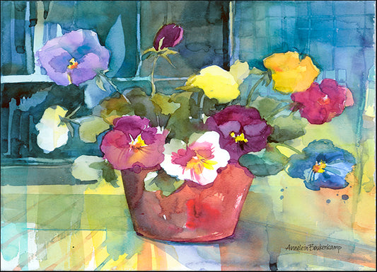 ANNBEU71023 Potted Pansies, by Annelein Beukenkamp, available in multiple sizes