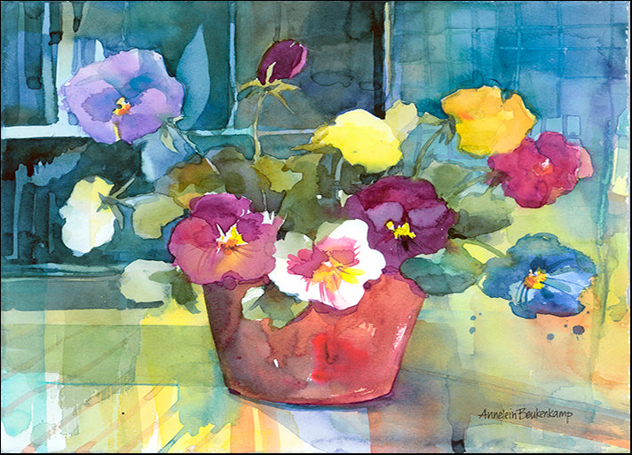 ANNBEU71023 Potted Pansies, by Annelein Beukenkamp, available in multiple sizes