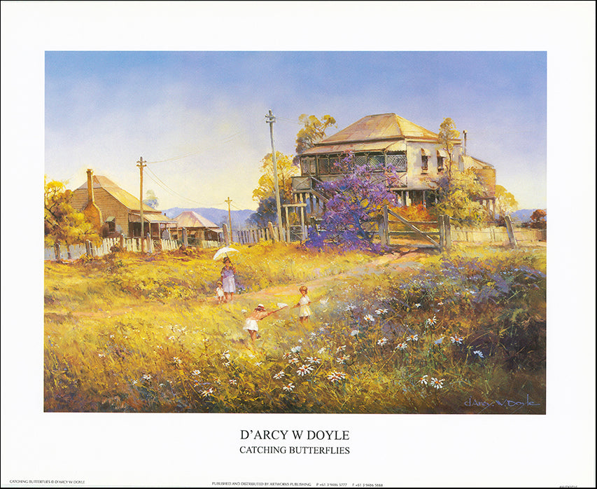 AW DD725 Catching butterflies by D'Arcy Doyle 50x40cm on paper - Chamton