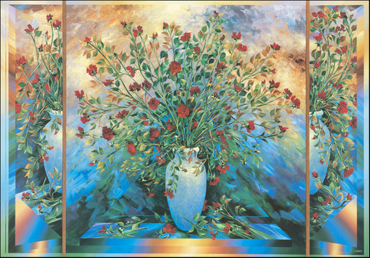 AW DV742 David Voigt 100x70cm on paper, Burgundy Rose Triptych