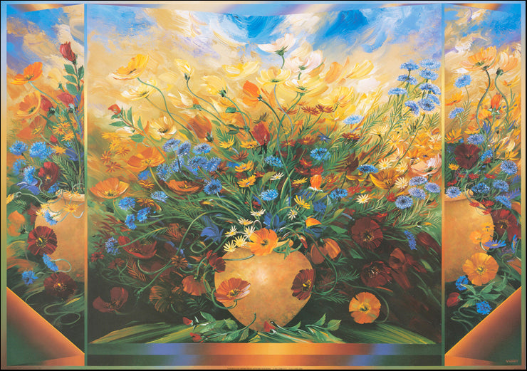 AW DV743 David Voigt 100x70cm on paper, Mixed floral Triptych