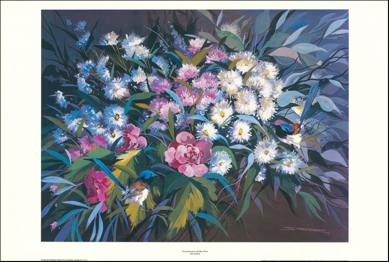 AW JS411 John Sindelar 101x68cm on paper, Chrysanthemums with Wrens - Chamton