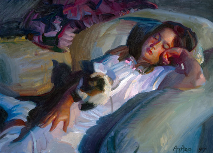 82197 Young Girl with Cat, by Asaro, available in multiple sizes