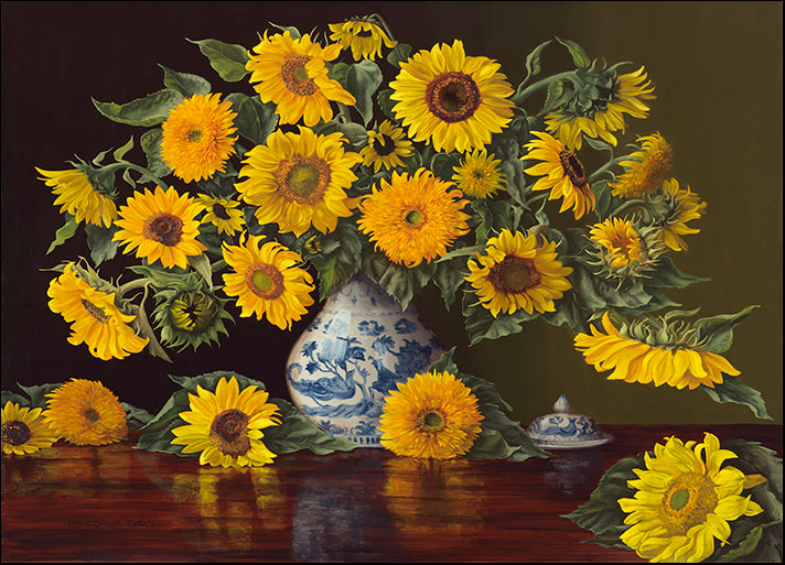 CHRPIE97882 Sunflowers in Blue and White Vase, by Christopher Pierce, available in multiple sizes