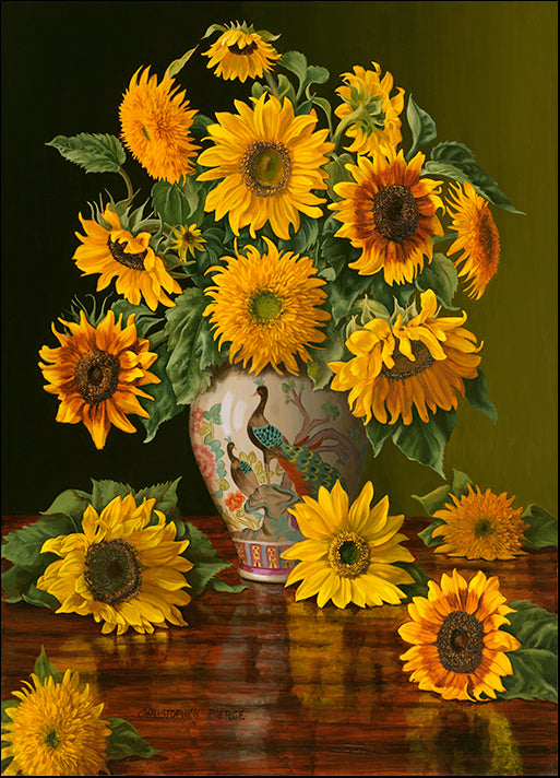 CHRPIE98017 Sunflowers In A Peacock Vase, by Christopher Pierce, available in multiple sizes - Chamton