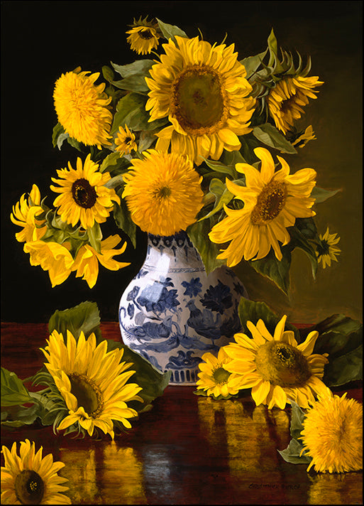 CHRPIE98073 Sunflowers In Blue & White Chinese Vase, by Christopher Pierce, available in multiple sizes