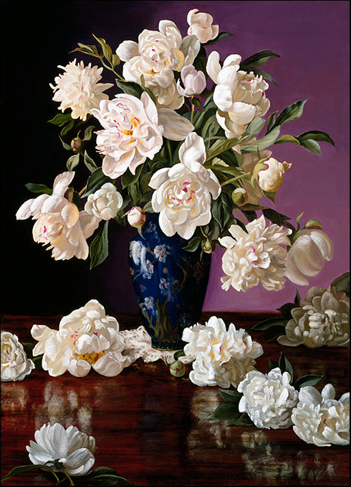 CHRPIE98076 White Peonies in Blue Chinese Vase, by Christopher Pierce, available in multiple sizes