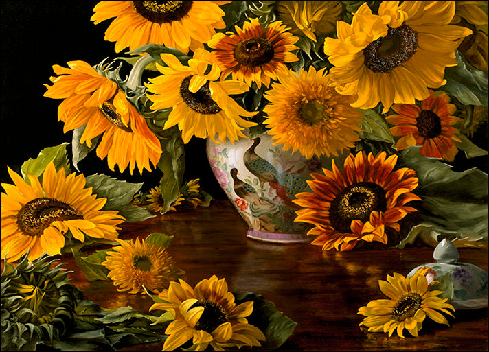 CHRPIE98080 Sunflowers in White Chinese Vase, by Christopher Pierce, available in multiple sizes