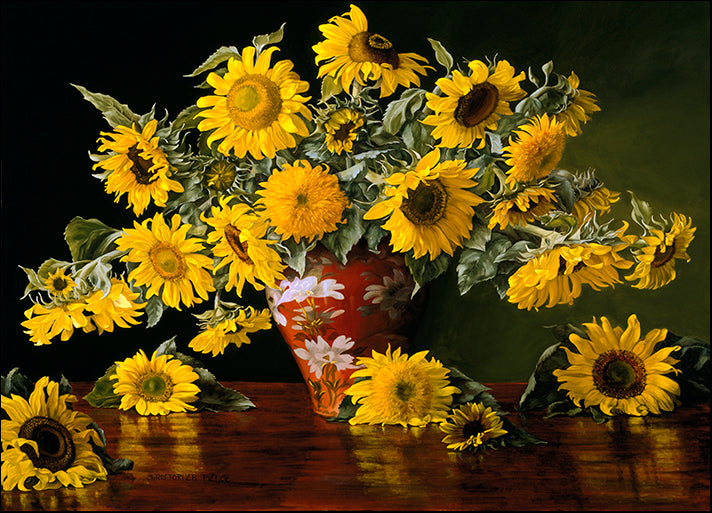 CHRPIE98083 Sunflowers in Red Chinese Vase, by Christopher Pierce, available in multiple sizes