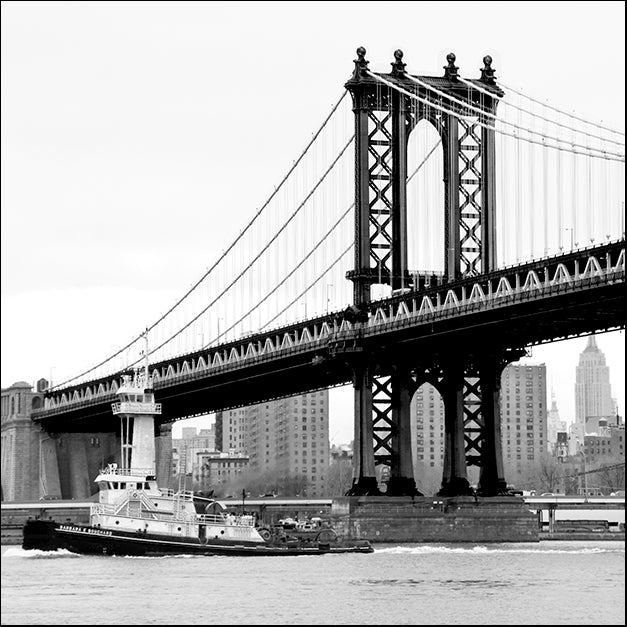 ERICLA92214 Manhattan Bridge with Tug Boat (b/w), by Erin Clark, available in multiple sizes