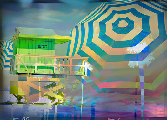 88927 Lifeguard Hut with Umbrellas, by GI artlab, available in multiple sizes