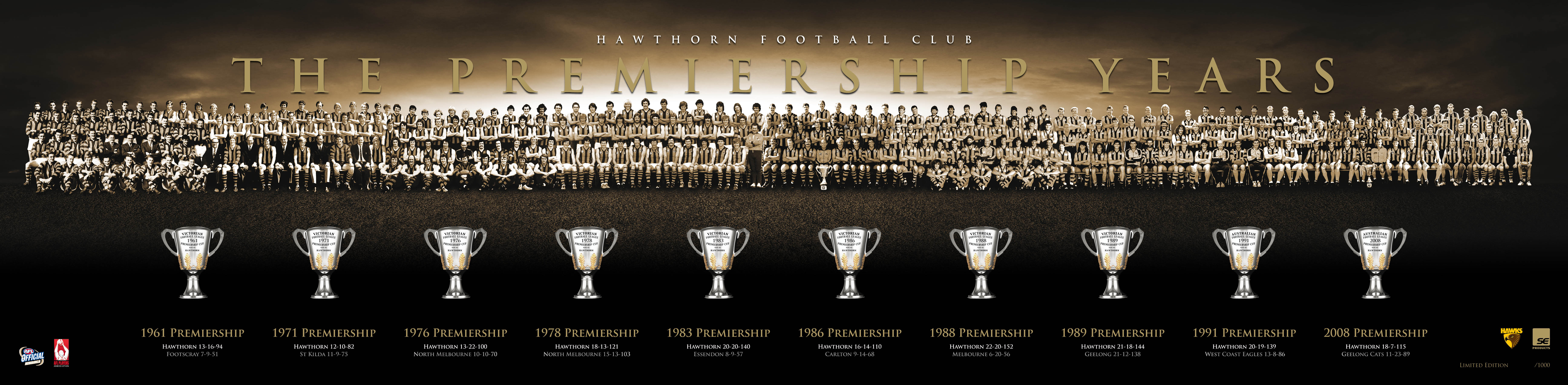 Hawthorn Football club The Premiership Years 100x27cm paper - Chamton