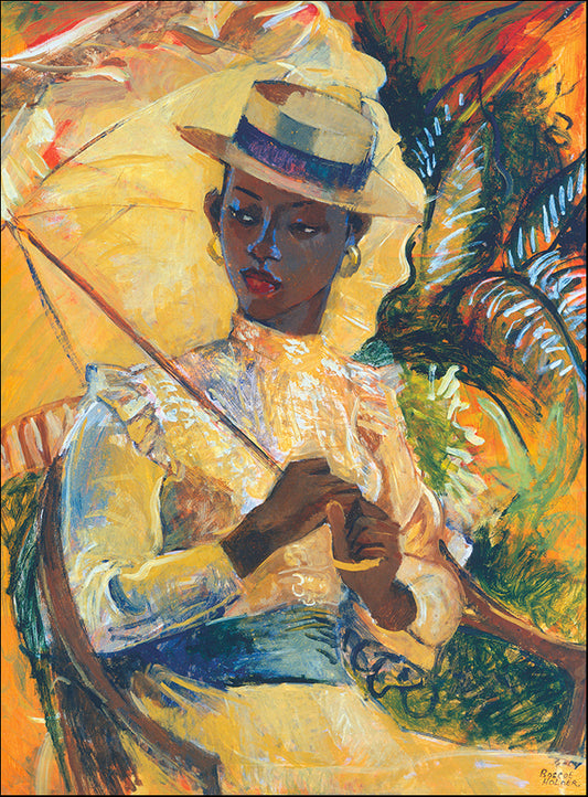 R SPT8526 Boater Hat with parasol by Boscoe Holder 45x60cm on paper