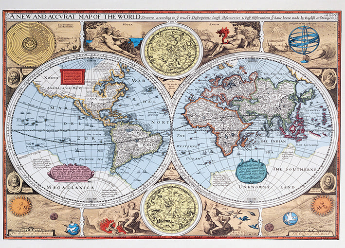 86643 17th Century Map of the World, by Unknown, available in multiple sizes - Chamton