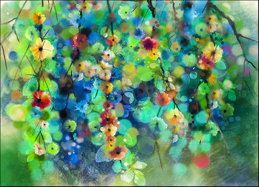a02622268 Abstract Flowers and soft green leaves Watercolor Painting, available in multiple sizes