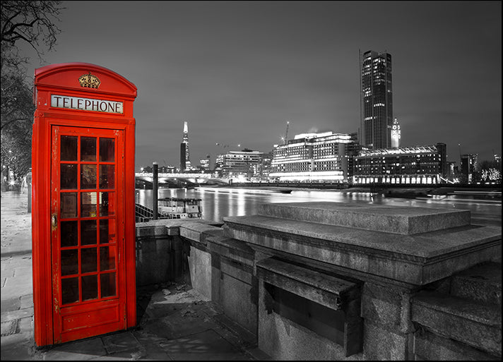 a09630037d Red Telephone Box by the Thames Night Scene, available in multiple sizes