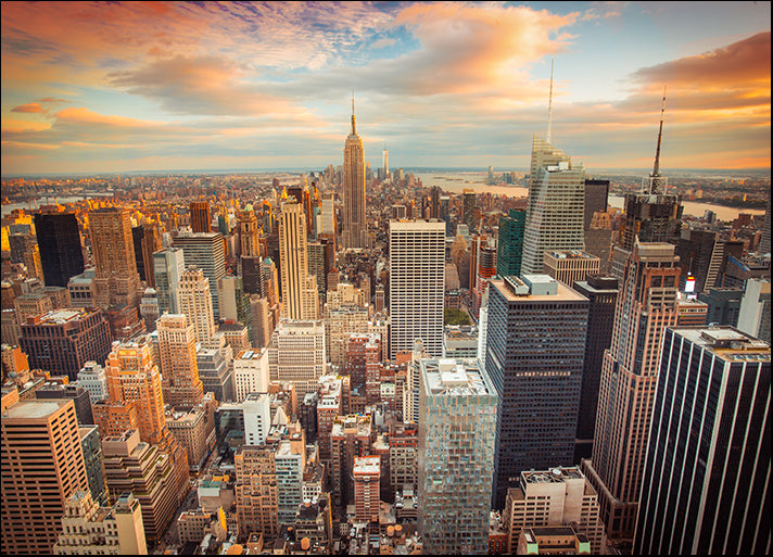 a99319276s Sunset aerial view of New York City looking over midtown Manhattan, available in multiple sizes