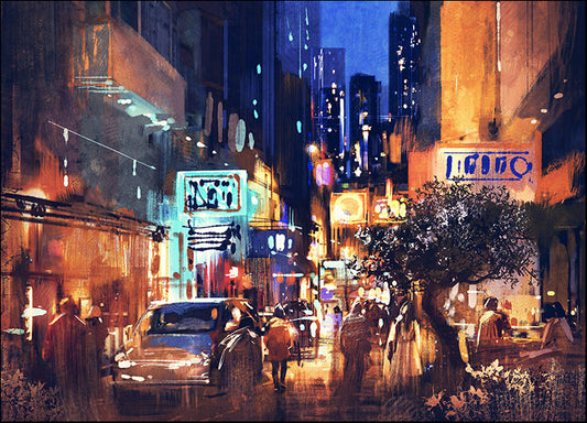 b48741200s Night street scene  art, painting, modern, abstract, sketch, available in multiple sizes