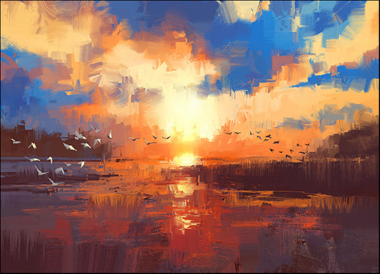 b65433390s beautiful painting showing sunset on the lake, available in multiple sizes