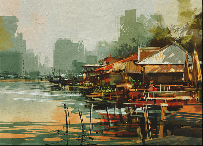 b66824853s seascape painting showing old fishing village, available in multiple sizes