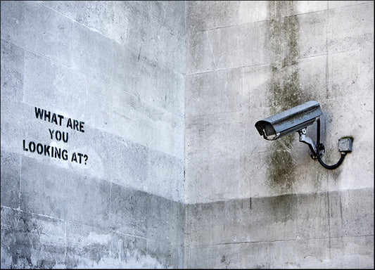b67988247s Banksy Graffiti art What are you looking at with security camera, available in multiple sizes