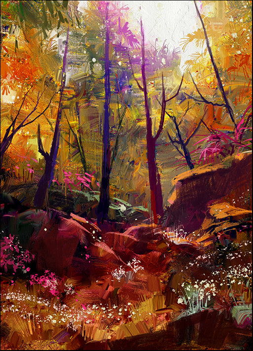 b72291579s landscape painting of beautiful autumn forest with sunlight, available in multiple sizes