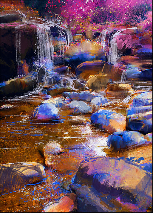 b74654328s painting of beautiful river amongst colorful stones,waterfall, available in multiple sizes