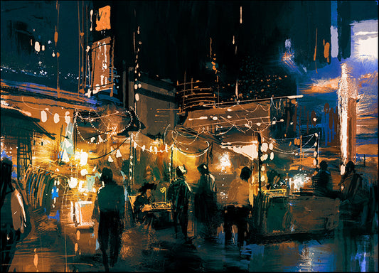 b75942378s Night Time street shopping disctrict, available in multiple sizes