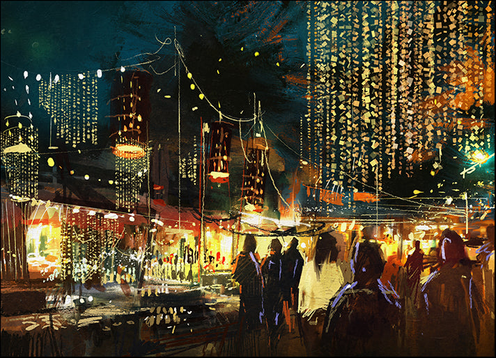 b78801999s painting of shopping street city with colorful nightlife, available in multiple sizes