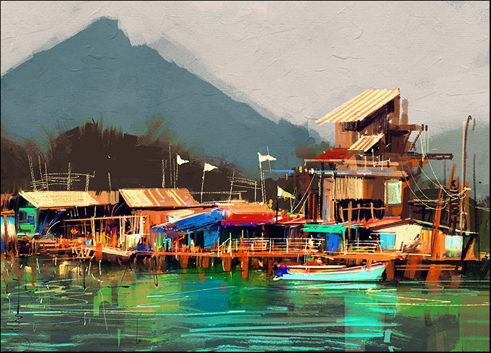 b85132875s seascape painting showing old fishing village, available in multiple sizes