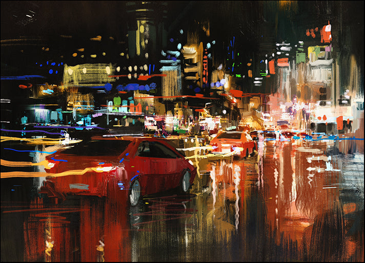 b92275728s digital painting of city street at night with colorful lights, available in multiple sizes