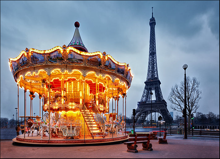c0615881 vintage carousel and eiffel tower, available in multiple sizes
