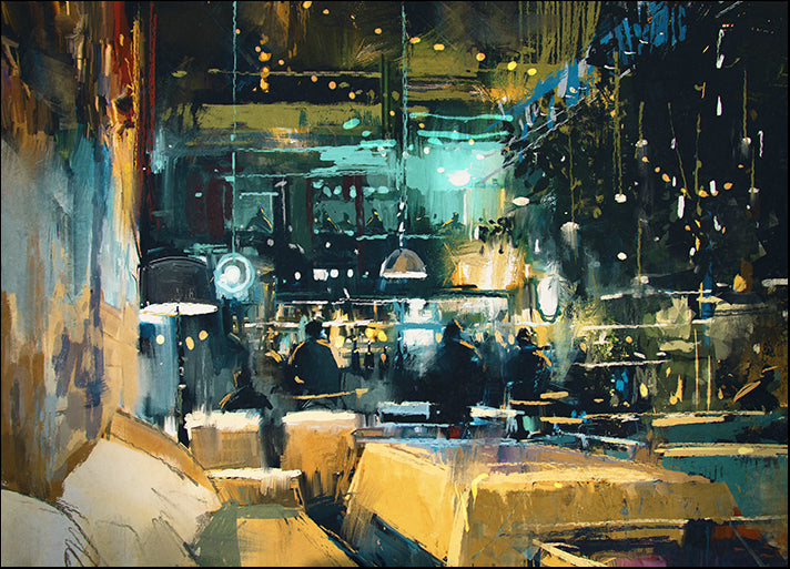 c09018629s painting showing colorful interior of bar and restaurant at night, available in multiple sizes