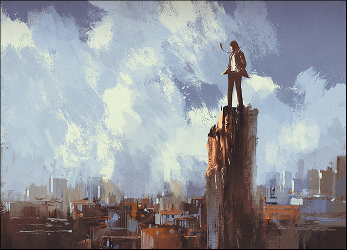 c09018632s illustration painting of businessman stands on the peak looking at city, available in multiple sizes