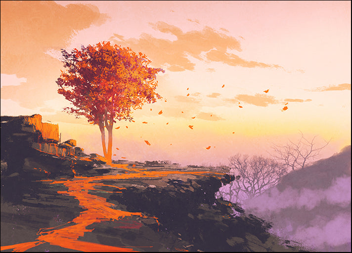 c18372254s landscape painting of melting autumn tree on top of the mountain, available in multiple sizes