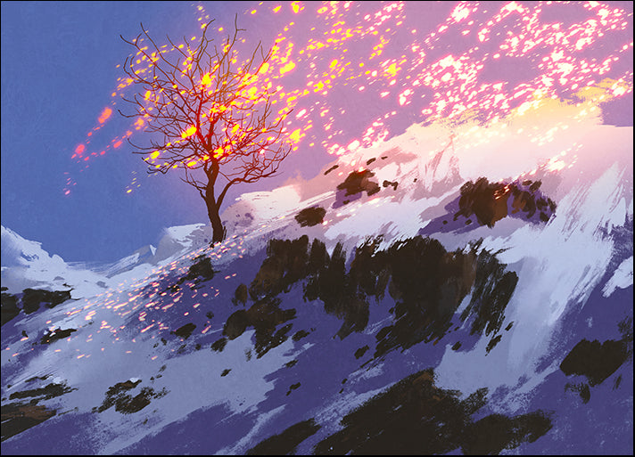 c21042371s fantasy landscape showing bare tree in winter with glowing snow, available in multiple sizes