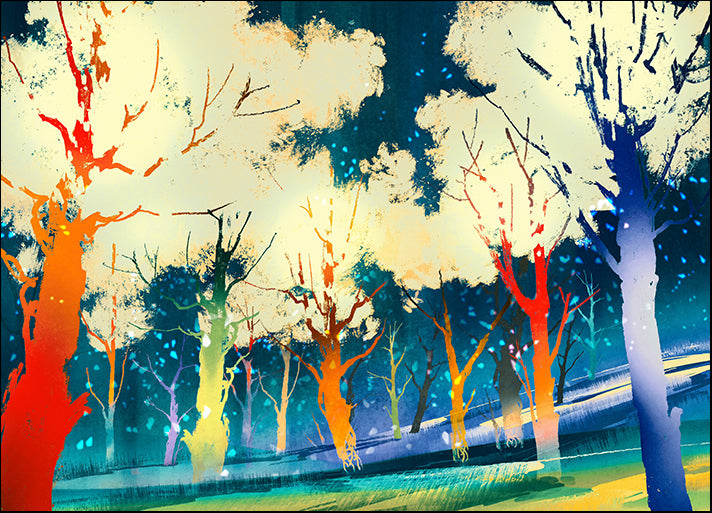 c42050537s fantasy forest with colorful trees,landscape digital painting, available in multiple sizes