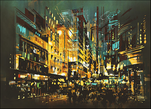c45904544s night scene cityscape,abstract art painting, available in multiple sizes