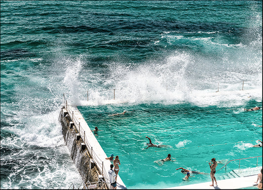 c52508444s Beach Scene Rock Swimming Pools, Tasman Sea, Bondi Sydney Australia . Sunset over ocean, available in multiple sizes