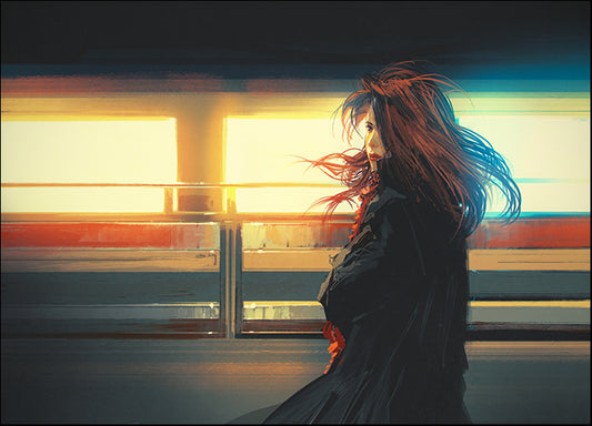 c63401069s beautiful woman standing against colorful lights,digital painting, available in multiple sizes