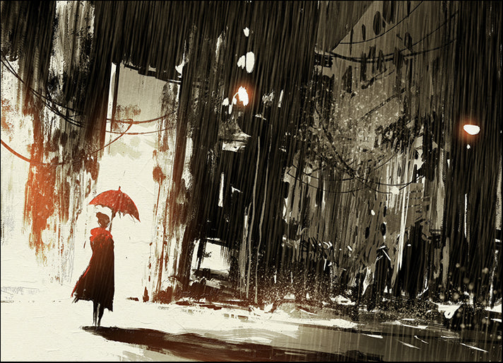 c73305076s lonely woman with umbrella in abandoned city,digital painting, available in multiple sizes