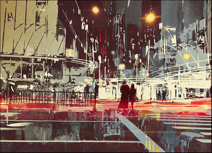 c76591651s night scene of modern city street,illustration painting, available in multiple sizes - Chamton