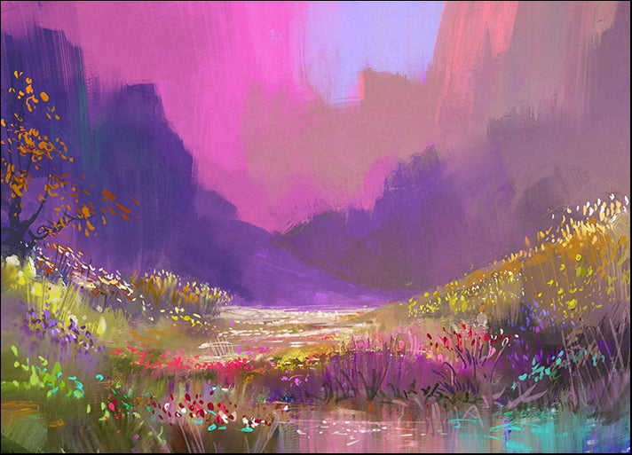 c83195854s beautiful landscape in the mountains with colorful flowers,digital painting, available in multiple sizes