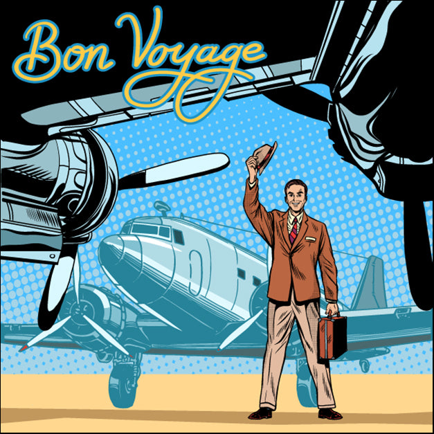c91469899s Bon Voyage Businessman at airport with planes pop art, available in multiple sizes