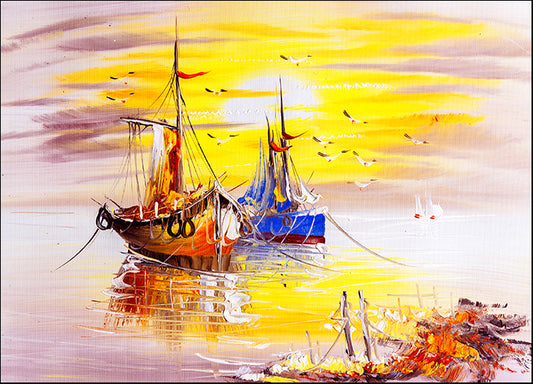 c94574017s Boats in the water at sunset, available in multiple sizes