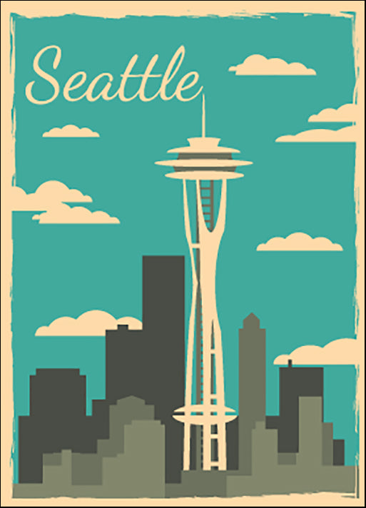 d05298894s Seattle city skyline. Vector city Retro Poster, available in multiple sizes