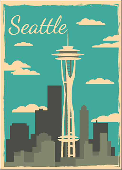d05298894s Seattle city skyline. Vector city Retro Poster, available in multiple sizes