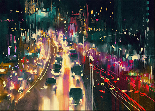 d13822533s light trails on the street at night,illustration digital painting,illustration painting, available in multiple sizes - Chamton