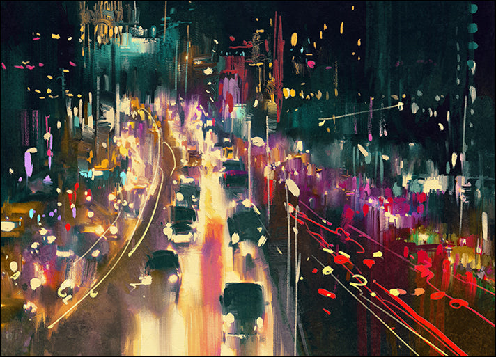 d13822533s light trails on the street at night,illustration digital painting,illustration painting, available in multiple sizes