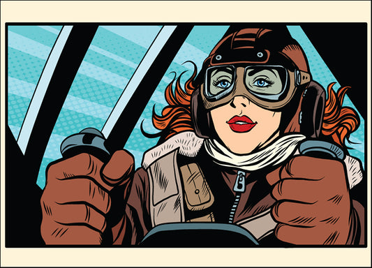 d16721976s Pop Art Girl retro pilot in the plane, available in multiple sizes